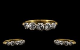 18ct Gold Diamond Ring Set With Five Old Round Cut Graduating Diamonds, Rubover Gallery Setting,