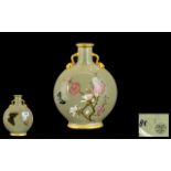 Mintons Art Pottery Moon Flask Vase, Shape Number 1348, Decorated With Flowers And Butterflies,