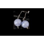 Blue Lace Agate Drop Earrings, 22cts of one of the rarest and most desirable agates,