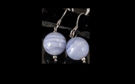 Blue Lace Agate Drop Earrings, 22cts of one of the rarest and most desirable agates,