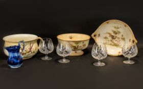 Collection of Glass & Porcelain to include a Crown Ducal 'Avis' Flat Bowl with pedestal with