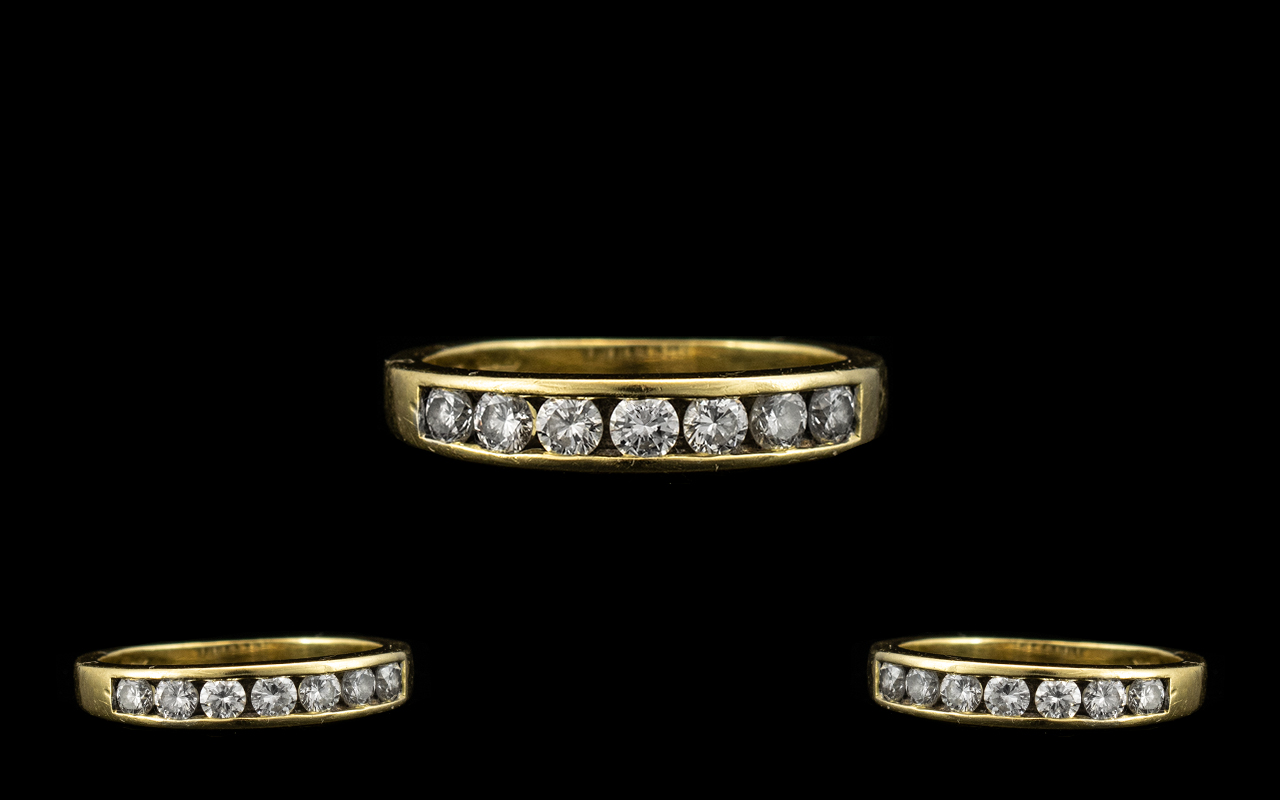 18ct Gold - Attractive Channel Set Seven Stone Diamond Ring,