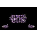 Amethyst Three Row Cluster Ring, 5.