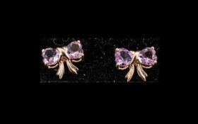 Rose de France Amethyst 'Bow' Stud Earrings,