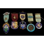 Masonic Interest - A fine collection of hallmarked silver and enamel Masonic Medals (5) in total. 1.