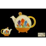 Clarice Cliff Hand Painted Bonjour Teapot ' Crocus ' Design. Date 1929. Height 5.5 Inches - 13.