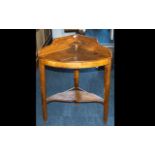 Country Beechwood Stained Corner Wash Stand , Demi Lune Corner Shaped with shaped shelf below.