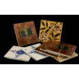 Collection Of 9 Antique Tiles To Include 5 Matching Art Nouveau Majolica Tiles Marked G W & SLd, Two
