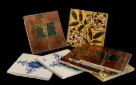 Collection Of 9 Antique Tiles To Include 5 Matching Art Nouveau Majolica Tiles Marked G W & SLd, Two