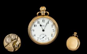 American Watch Company Waltham Gold Plated Keyless Open Faced Pocket Watch. Circa 1920.