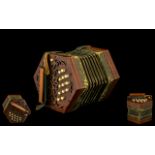 An AntiqueThirteen Buttoned Mahogany Concertina with decorated paper bellows,