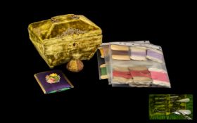 Sewing Box Adapted Tea Caddy Silk Lined And Covered In Velvet, Containing Mother Of Pearl Handled