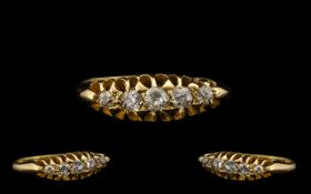 Antique Period - Attractive 18ct Gold 5 Stone Diamond Ring In a Gallery Setting.