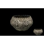 Indian Silver Embossed Small Bowl, with shaped serrated edge,
