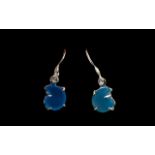 Blue Chalcedony Drop Earrings, each having a single 2.5ct comma shaped chalcedony set in silver
