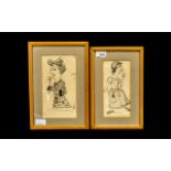 Pair of Emmwood Signed Ink Cartoon Drawings titled 'Street Cry Seeker Marjory Dunkel,