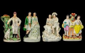 Staffordshire - 19th Century Excellent Collection of Figural Spill Vases and Flat Back Figures ( 4