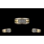 Unisex 18ct Gold - Superb Quality Two Tone Gold Diamond Set Dress Ring of Contemporary Design.