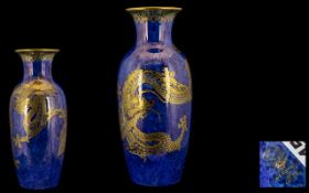 Wedgwood 1930's Hand Painted Lustre Vase - Golden Dragons Pattern on Blue Ground. c.1930's.