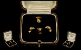 Four Antique 9ct Gold Gent's Studs in a fitted case. Stamped H. G & S 9ct. Silk lined fitted case.