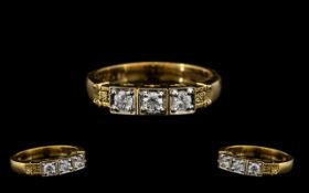 18ct Gold Attractive and Quality 3 Stone Diamond Ring - fully hallmarked for 750 - 18ct.