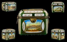 French Superb Quality 19th Century Bohemian Glass - Enamelled Lidded Casket / Jewellery Box of