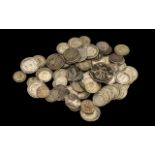 Bag of Mixed Silver English Coins including Victorian, Georgian, Shillings etc.