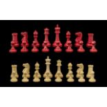 Antique Period Staunton Pattern/Design Well Carved Ivory Chess Set one set stained red the other