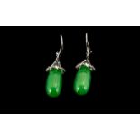 Green Jade Pendant Earrings, 15cts; elongated pear drops of green jade, each of 7.