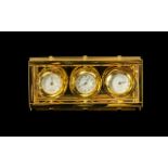 Modern Desk Clock Set Brass And Glazed Frame Containing Three Dials For Temperature, Time And