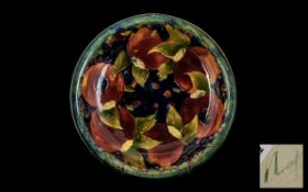 William Moorcroft Signed Shallow Bowl ' Ochre Pomegranates ' Design. c.1914 - 1920.