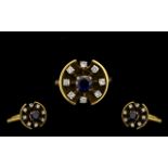 18ct Gold Attractive & Well Designed Diamond & Sapphire Set Dress Ring.