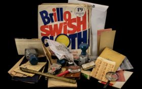 A Mixed Lot of Ephemera and Collectables to include vintage stamps, miniature pen knives, a sheet of