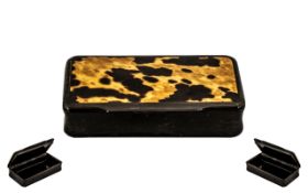 Georgian Period Nice Quality - Rectangular Shaped Tortoiseshell and Horn Hinged Lidded Snuff Box. c.