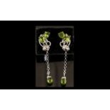 Peridot Cluster and Briolette Drop Earrings,