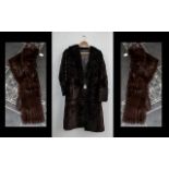 Ladies Dark Brown Full Length Fur Coat. Hook and eye fastening, shawl collar, fully lined in brown