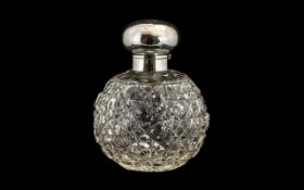 Early 20th Century Silver Topped Cut Glass Perfume/Scent Bottle. Hallmark Birmingham 1917.