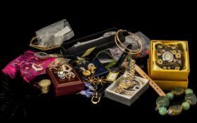 Collection of Costume Jewellery housed in a large decorative lilac box,