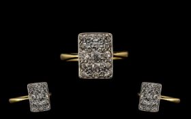 Antique Period 18ct Gold Attractive & Nice Quality Diamond Dress Ring of rectangular form.