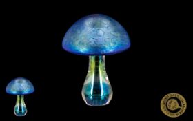 John Ditchfield - Glasform Blue Iridescent Toadstool Glasform Label to Base.