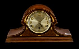 Edwardian Mahogany Cased Napolean Hat Shaped Mantle Clock, with inlaid mother-of-pearl,