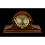 Edwardian Mahogany Cased Napolean Hat Shaped Mantle Clock, with inlaid mother-of-pearl,