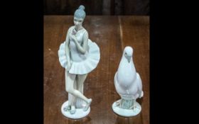 Nao by Lladro Large Dove Porcelain Figure. Together with a Ballerina Figure.