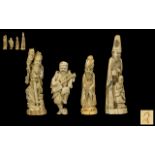 Japanese Meiji Period Small Collection of 4 ( Four ) Well Carved Ivory Figures of Various Subjects,