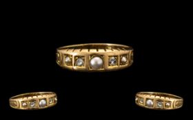 Antique Period Victorian 15ct Gold Rose Cut Diamond & Pearl Set Ring Circa 1970s.