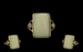 Antique Period 18ct Gold Attractive Opal & Diamond Set Dress Ring. Marked 18ct. Ring size O.