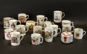 Collection of Royal Commemorative Mugs eleven in total, comprising King George & Queen Mary,