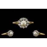 18ct Gold Diamond And Pearl Cluster Ring Central 5.