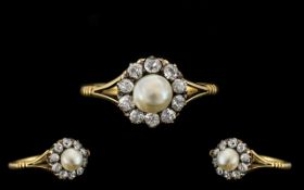 18ct Gold Diamond And Pearl Cluster Ring Central 5.