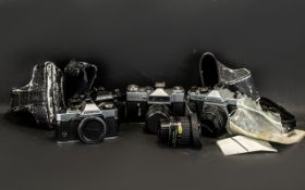 Collection of Quality Cameras comprising Olympus OM20 SLR; Olympus OM40 SLR with lens;